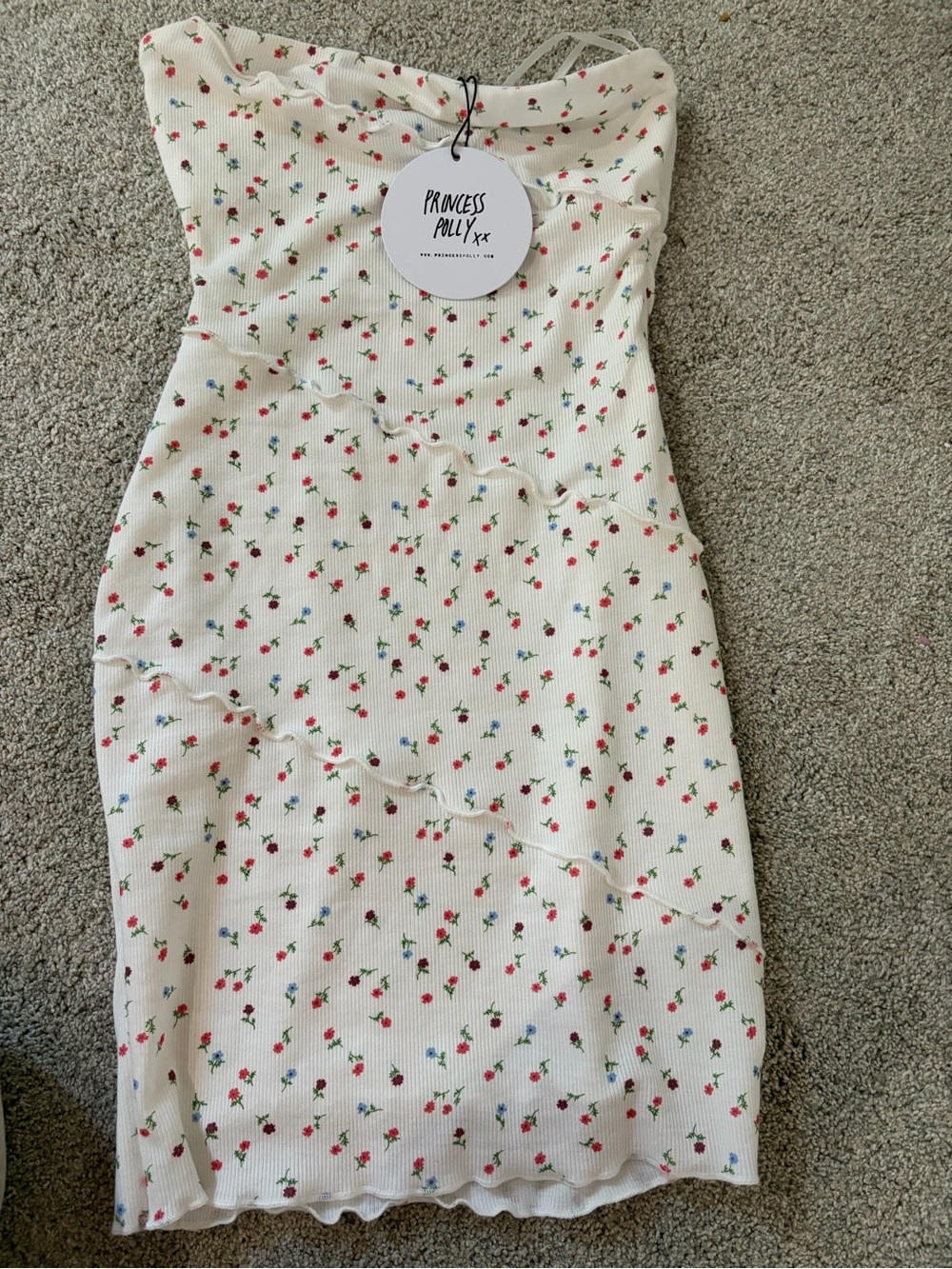 Princess Polly White Floral Ribbed Mini Dress with Red & Blue Blossoms